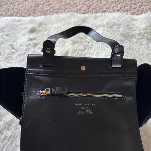 Christian Villa Crocodile Embossed Genuine Leather Black Tote Bag Made in Italy - Picture 7 of 7